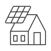 An icon of a residential home with solar panels representing a residential solar installation service