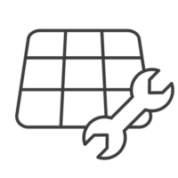 A solar panel with a wrench representing a solar panel repairs service